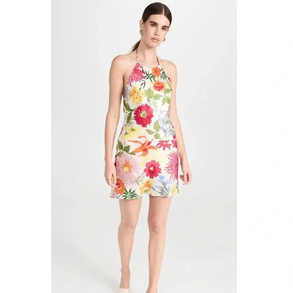 Reformation Dresses & Skirts - REFORMATION NWT Jennis Floral Silk Halter Mini Dress Low Back String Tie M
